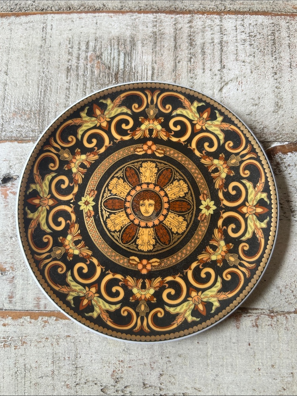 4.5 inch Versace Black and Gold Ornate Medallion Dish